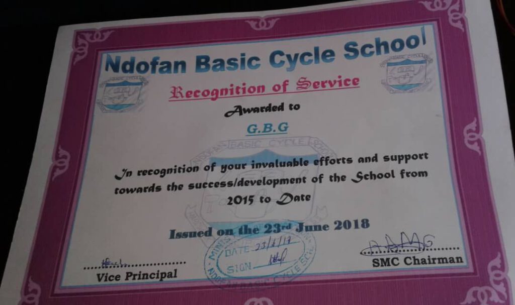 Ndofan Letter of Appreciation 2018