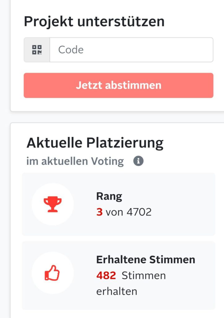 Screenshot der aktuellen GBG-Platzierung im Voting. Es ist Platz 3