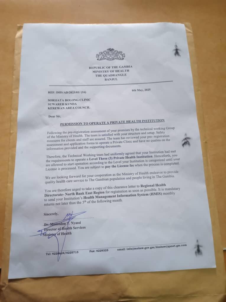 Schreiben des Gambischen Gesundheitsministeriums