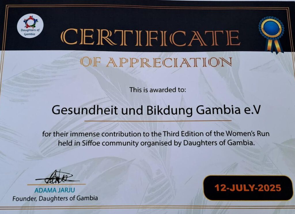 Ehrenurkunde für GBG als Sponsor des 3. Womens Run Siffoe 2025
